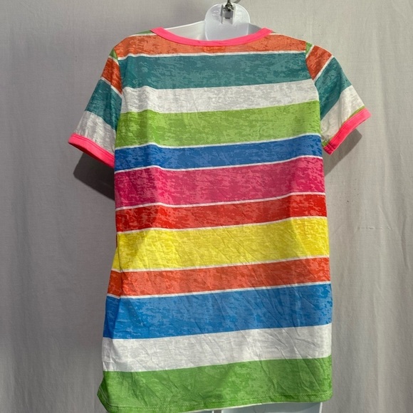 BiBi Multicolor Vibrant Stripes Short Sleeve Tee | Size M | Bright & Stylish - Picture 2 of 3